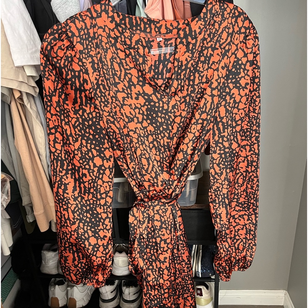 Orange and black cheetah dress